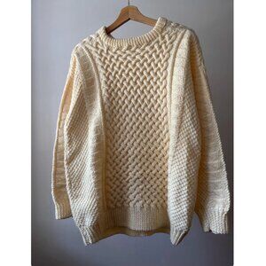 1990s Chunky Handknit Cream Woven knit | Vintage Baggy Textured Heavy Sweater